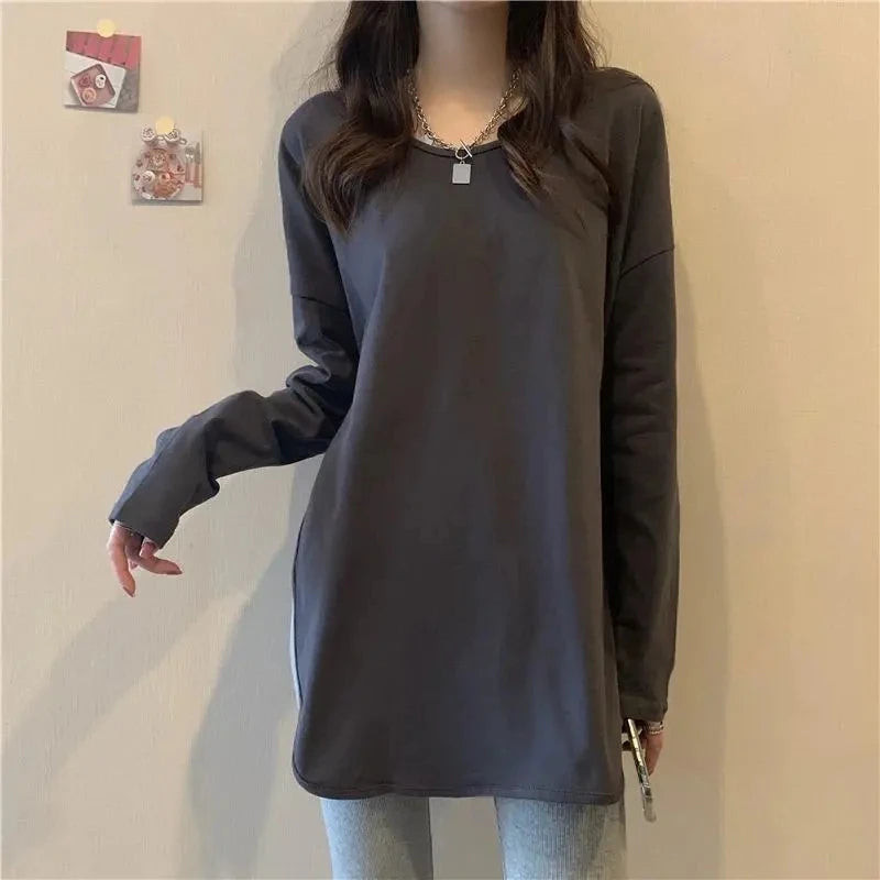 Plus Size 5XL 150kg Women Autumn t Shirt Casual Loose Solid T-Shirt Long Sleeve tee Shirt Femme Big Tops