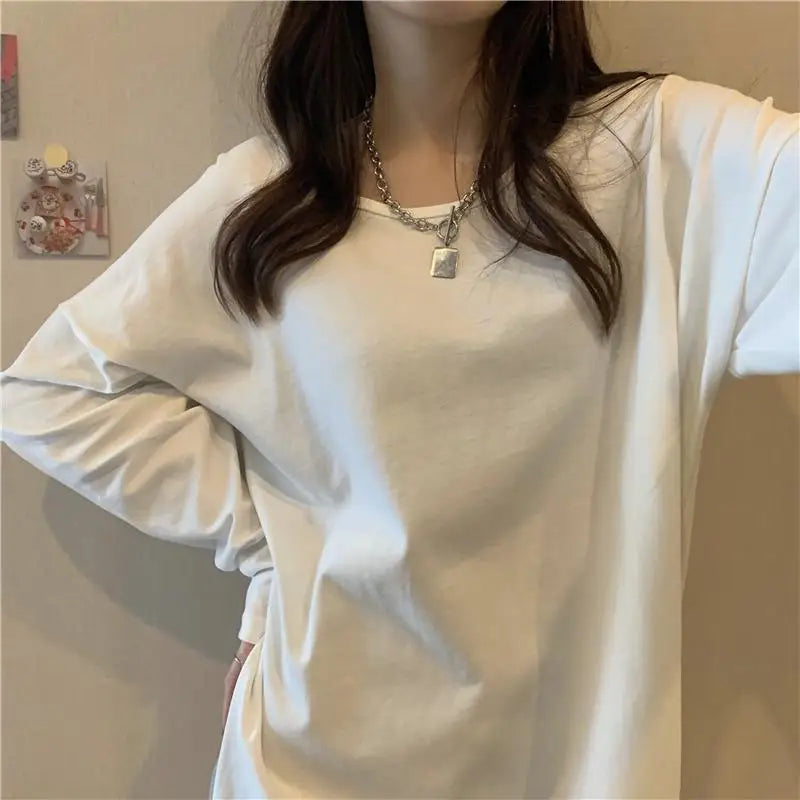 Plus Size 5XL 150kg Women Autumn t Shirt Casual Loose Solid T-Shirt Long Sleeve tee Shirt Femme Big Tops