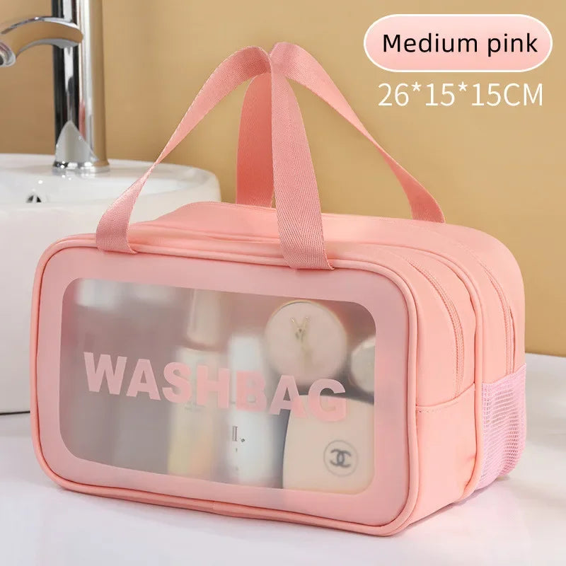 Dry-wet separation double transparent PU makeup bag portable washing bag cosmetic storage bag travel fitness swimming essentials