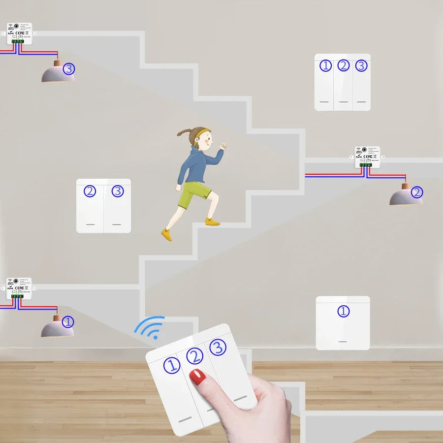 433MHz 1/2/3Gang 86 Wall Panel Switch Wireless Smart Switch Light with Remote Control Interruptor 10A 110V 220V For LED Lamp