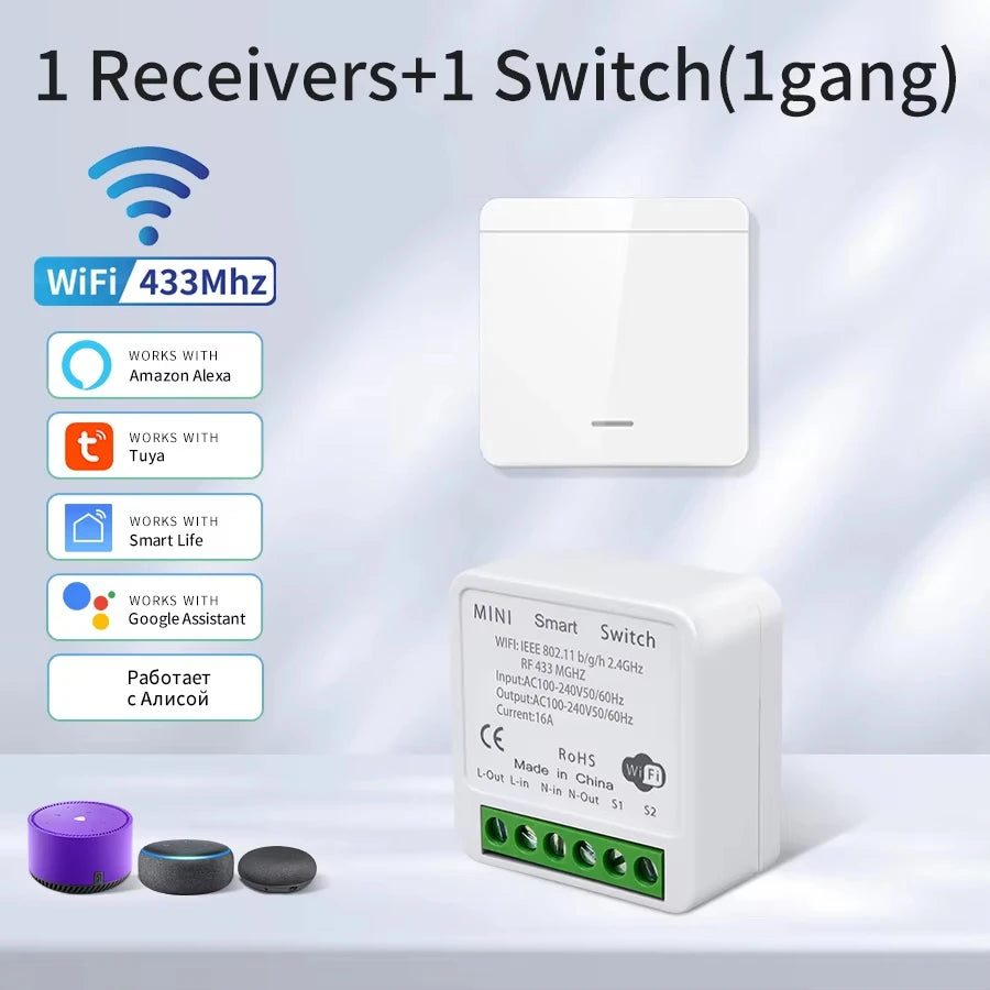 Tuya Smart WiFi Switch RF 433MHz Wireless Light Switch Smart Life APP Voice Control Work With Alexa Google Home Alice