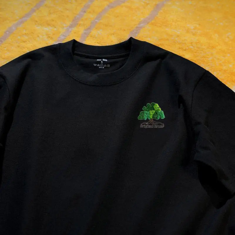 Summer New Chic Plant Embroidery Casual Pure Cotton T-Shirt Women Clothing Loose O-neck Vintage Lovers Short Sleeve Tops