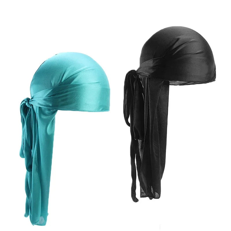 2PCS/LOT Unisex Men Women Satin Breathable Silky Durag Long Tail Doo Rag Pirate Hat Headband Turban Bandana Durag Headwear