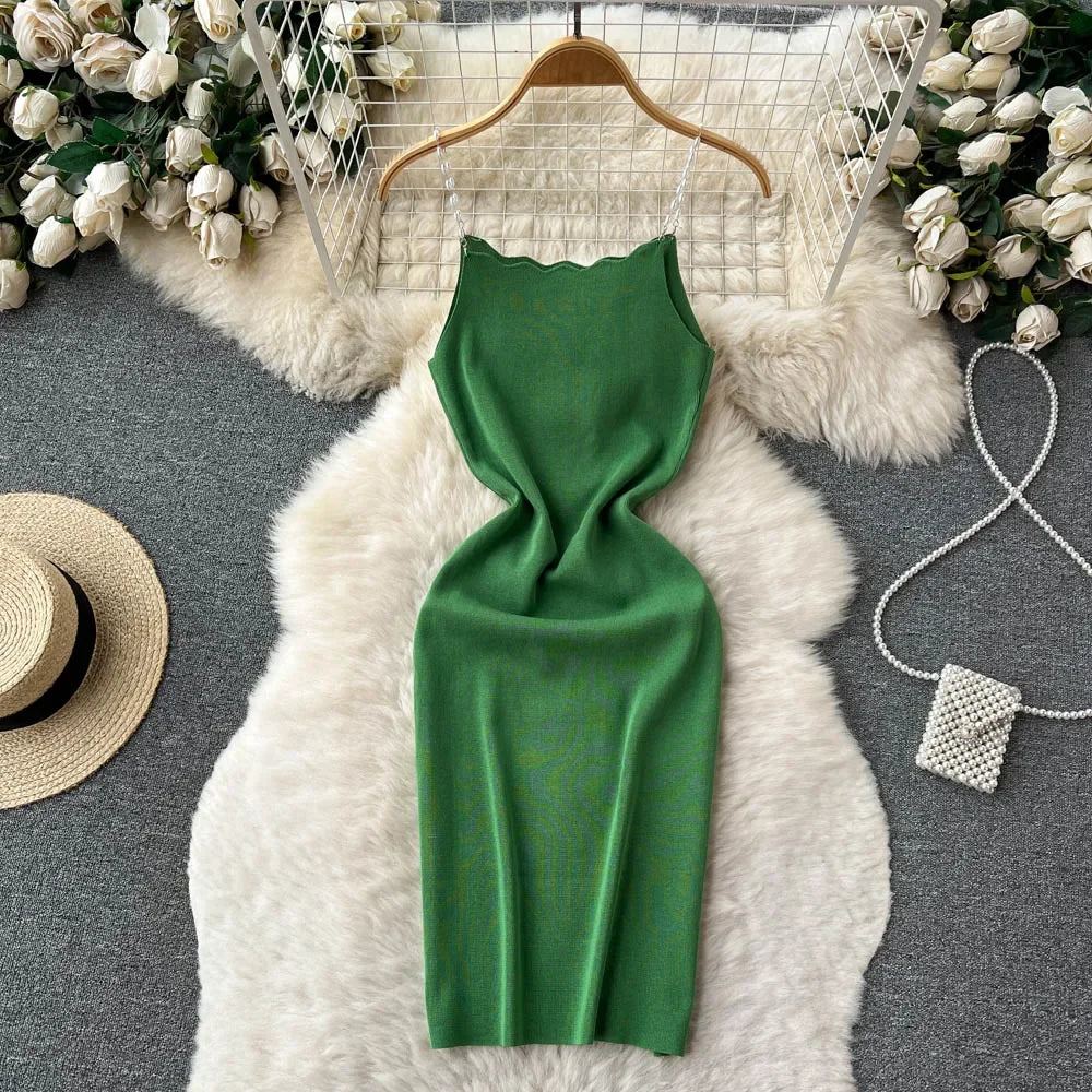 Sexy Knitted Dress Women Strap Bodycon  Elastic Solid French 2026 Elegant Slim Mini Short Dress Outfits