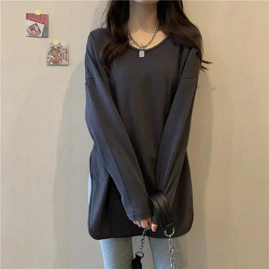 Plus Size 5XL 150kg Women Autumn t Shirt Casual Loose Solid T-Shirt Long Sleeve tee Shirt Femme Big Tops