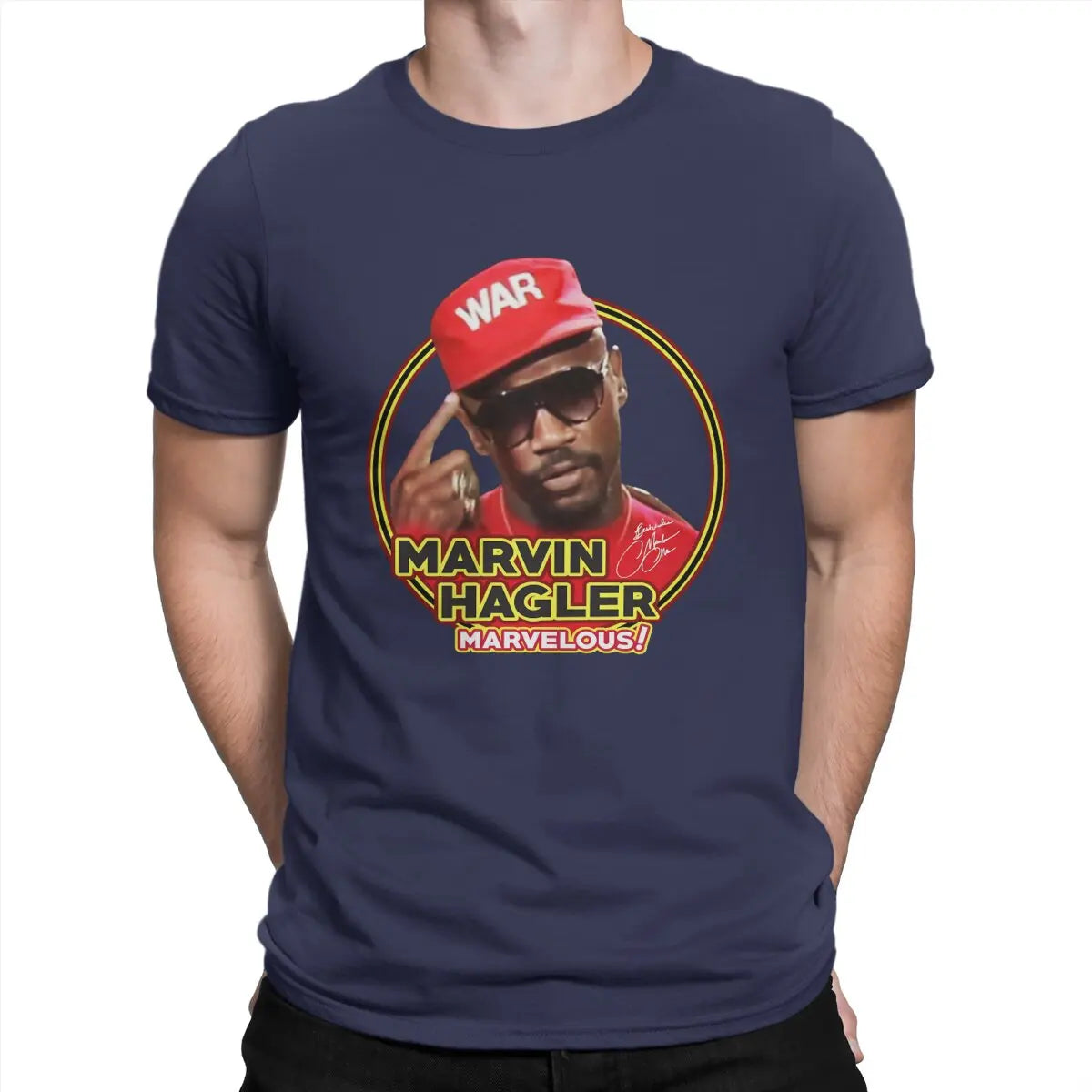 American Middleweight Boxer Creative TShirt for Men Marvin Hagler Marvelous War Round Neck Pure Cotton T Shirt Hip Hop Gift