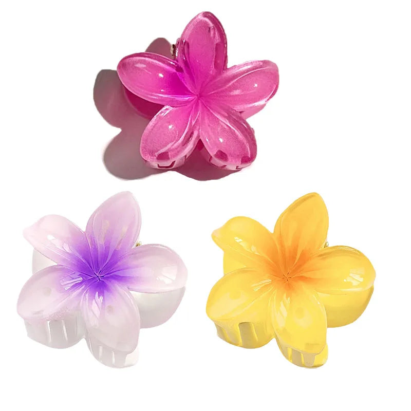 6Pcs Hawaiian Gradient Hair Clips Flower Hair Claws Women Small Size Fashion Headwear Hairpin Crab Barrette Hair Accessories