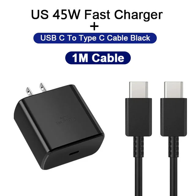 45W PD Charger Super Fast Charge for Samsung Galaxy S24 S23 Ultra Note 10 Plus USB C Type C Cable Mobile Phone Charger Adapter