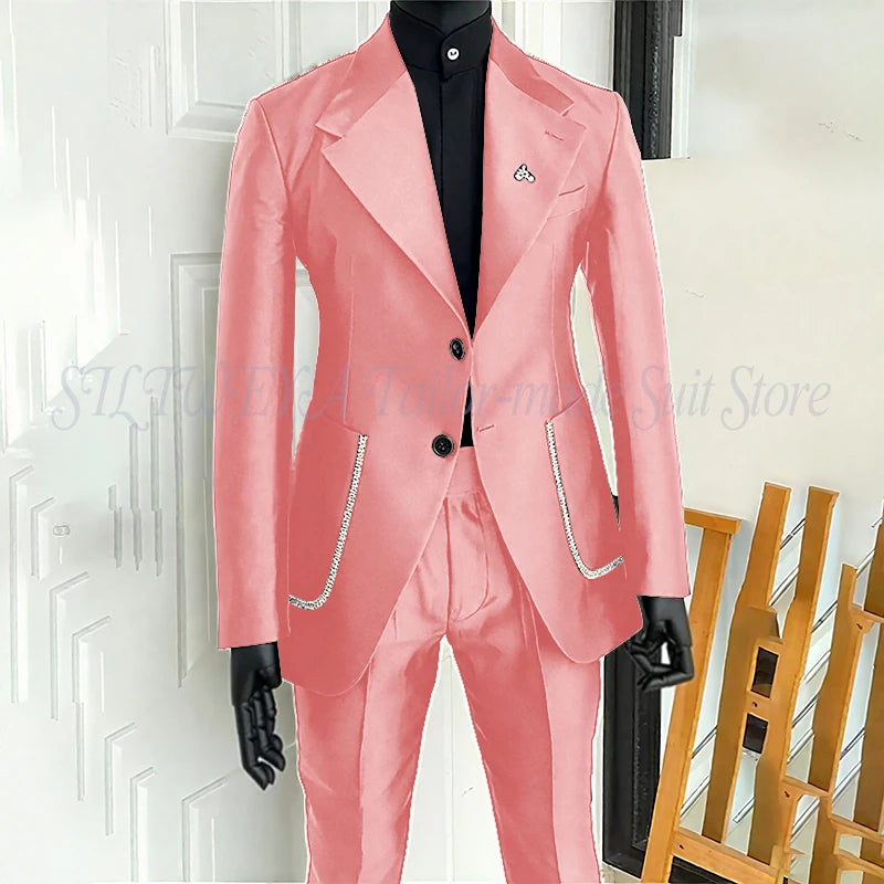 Black Men's 2 Piecs Suits Blazer Pants Single Breasted Daily Work Business Casual Party Suit Set Traje De Hombre Elegante