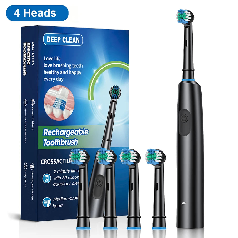Intelligent Rotating Electric Toothbrush, Rechargeable Rotary Toothbrush Compatible with Oral B Replacement Electric Brush Heads