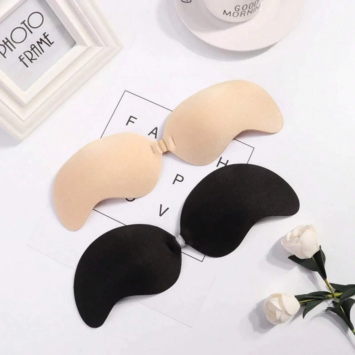 FINETOO 1Pair Women Invisible Underwear nubra Breast Patch Tow-Color Hypoallergenic Mango Cup bra Silicone Non-Falling Off Thin