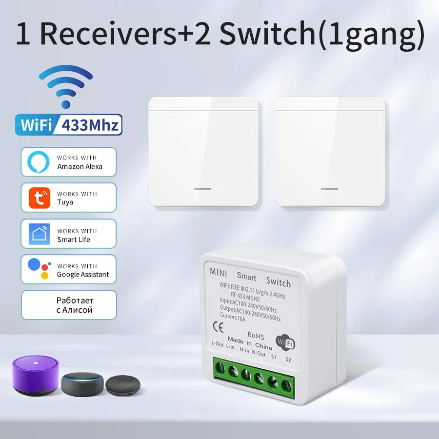 Wifi RF 433MHz Smart Switch Tuya Smart Life Alexa Google Alice Voice Control Remote Wireless Wall Panel Module for Led Lighting