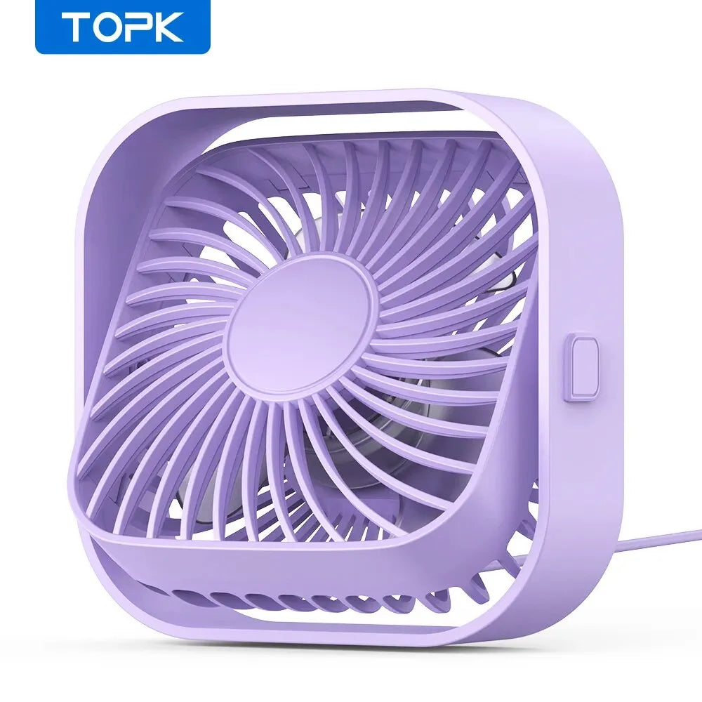 TOPK USB Portable Mini Fan,Desk Personal Electric Fan Table ,Standing Fans for Room,3 Speed Wind 360°Rotatable for Camping Quie