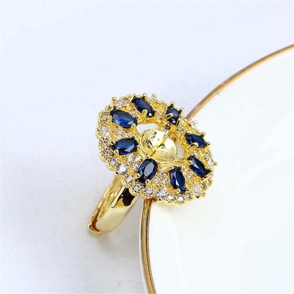 19 Style Pearl Ring Empty Set Domestic 14K Gold Opening Ring Simple Fashion Ring Set Zircon Temperament Handmade DIY Accessories