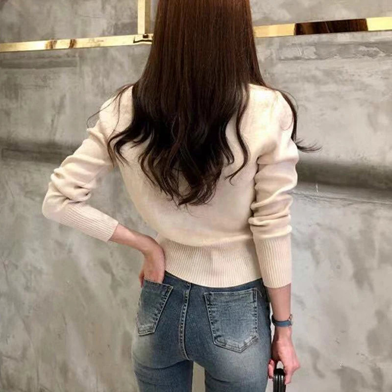 2025 on Women CarAutumn Long Sleeve Fashidigans Sweater Knitted Coat Short Casual Single Breasted Korean Slim Chic Ladies Tops