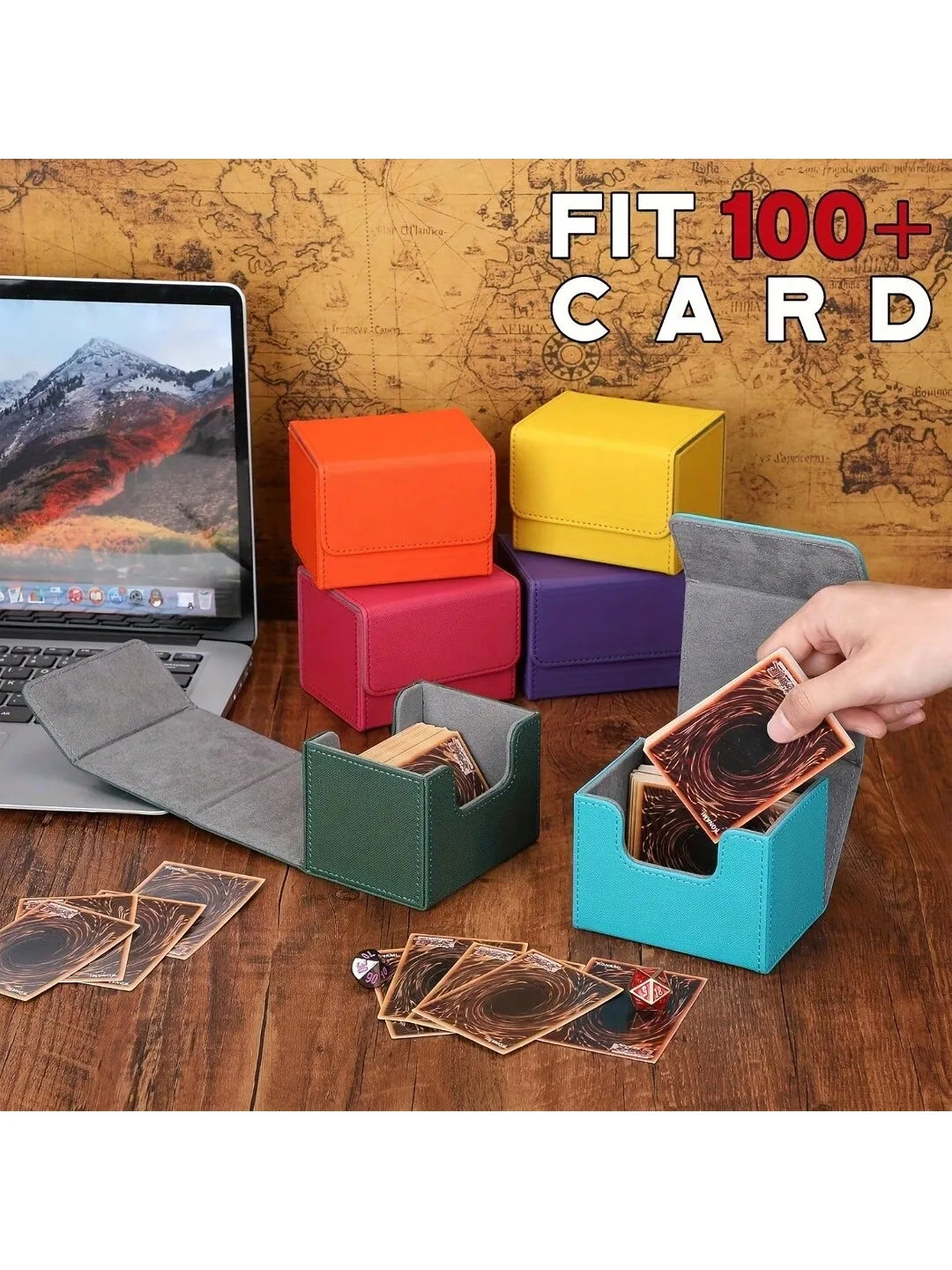 100+ Cards Deck Box Flip Side Inserted Type Leather Card Collection Box, Planet Card Storage Box, Game Peripheral Card Box, Wanz