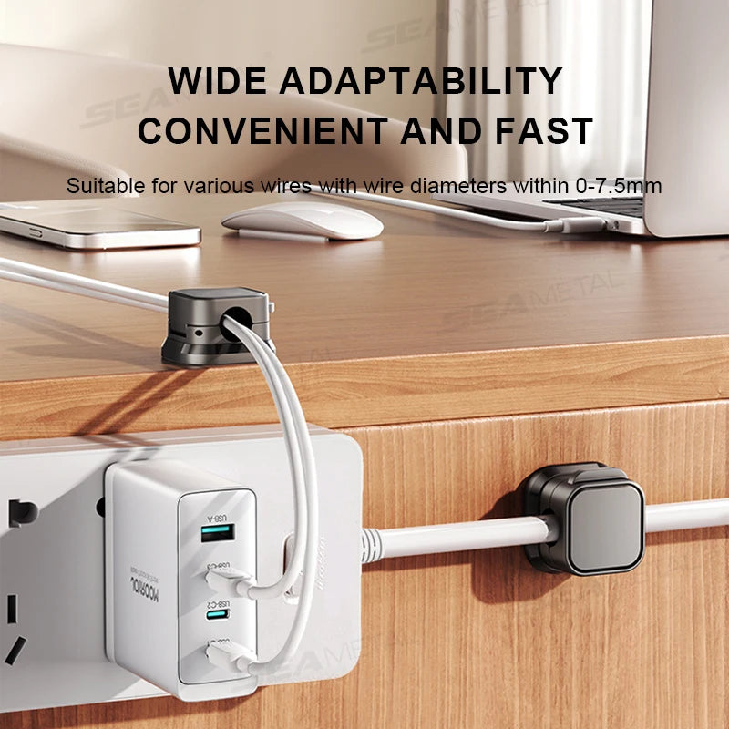 SEAMETAL 10Pcs Magnetic Cable Holder Self Adhesive Cord Clip Smooth Pulling Charging Cable Keeper Wire Clip for Car/Home/Office