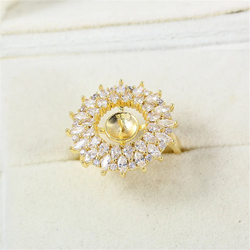 19 Style Pearl Ring Empty Set Domestic 14K Gold Opening Ring Simple Fashion Ring Set Zircon Temperament Handmade DIY Accessories