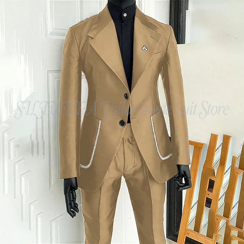 Black Men's 2 Piecs Suits Blazer Pants Single Breasted Daily Work Business Casual Party Suit Set Traje De Hombre Elegante