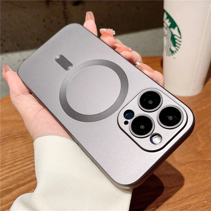 Luxury For Magsafe Matte Phone Cases For iPhone 13 11 12 14 15 Pro Max Magnetic Wireless Charging Case Lens Protector Soft Cover