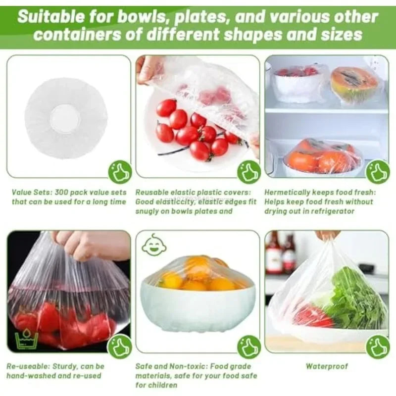 Colorful Disposable Food Cover Dust Food Grade Fresh Lids Elastic Plastic Wrap Shower Cap Fruit Food Cover Fresh Keeping Bag