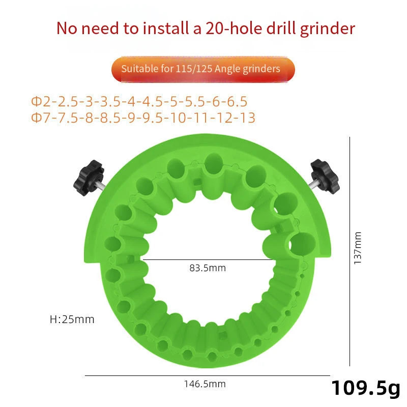 Anti-Stripping Angle Grinder Drill Bit Sharpener 2-13mm 20 Holes with Metal Thread Inserts Fit 115/125 Grinders Renew Old Bits