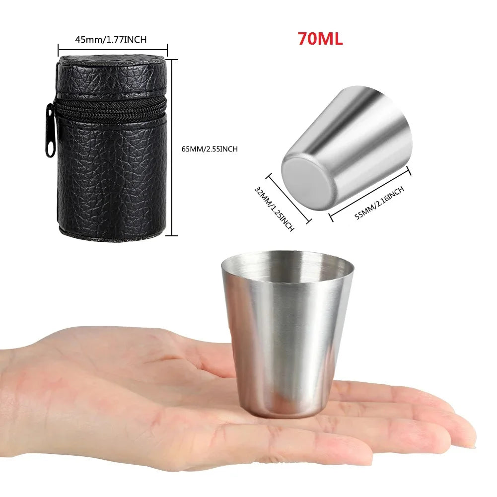 4/6Pcs set Outdoor Practical Travel Stainless Steel Cups Mini Set Glasses For Whisky Wine With Case Portable Drinkware 30/70ml