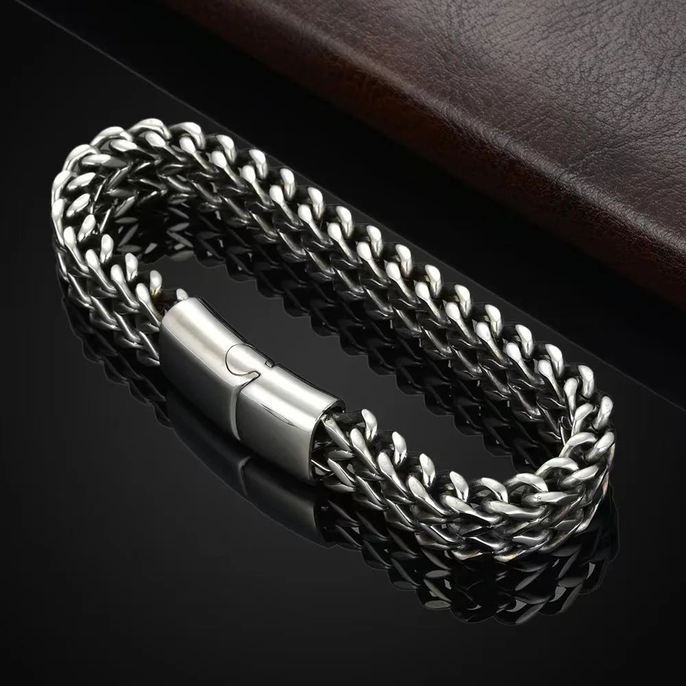 19/21/23cm Hip-hop Stainless Steel Bracelet Men's Braided Double Row Simple Domineering High-end Cuban Titanium Steel Bracelet