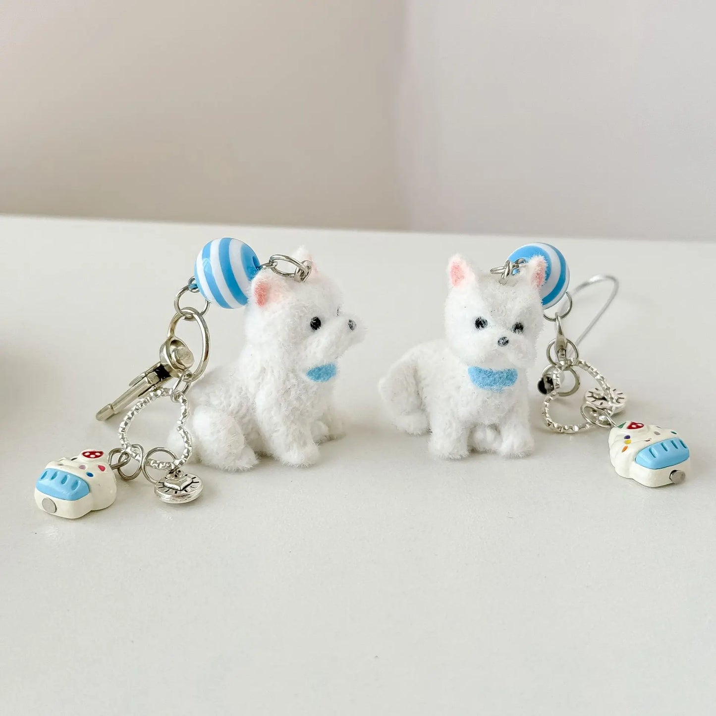 1pc Kawaii Flocking Dog Pendant Phone Lanyard Y2k Cute Dessert Doggy Phone Chain Korean Mobile Phone Charm Keycord Girl Gifts