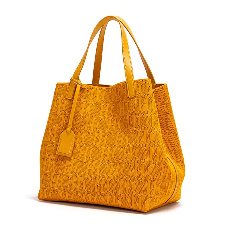 CHCH Tote Bag New Large Capacity Black Simple Knitted Shopping Bag 27*20*28cm