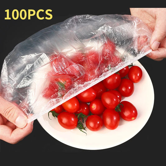 100pcs Reusable Elastic Food Covers - Transparent Stretchable Bowl Plate Seals (Alternative to Foil & Deli Covers)