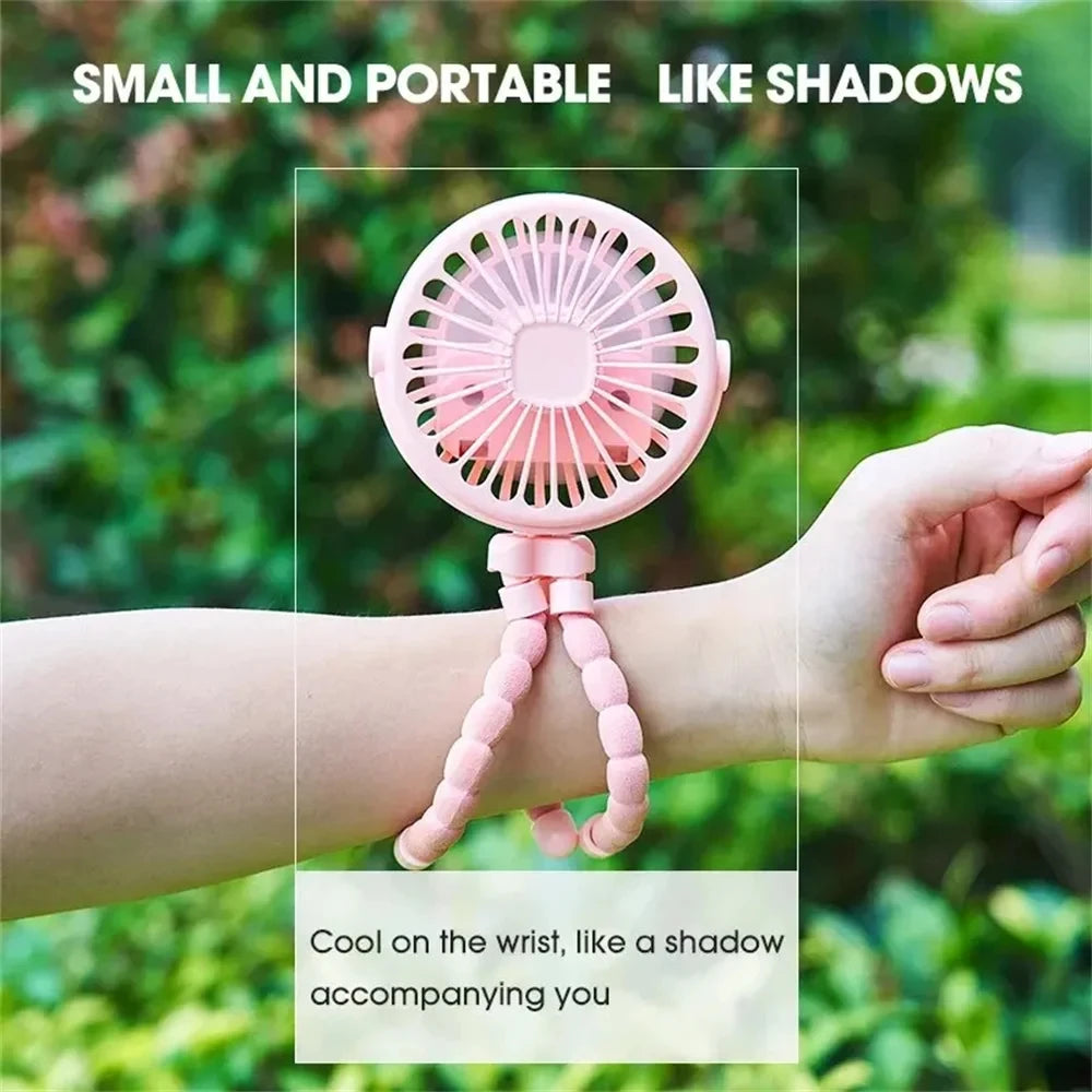 Portable Oscillating Pram Fan Mini Handheld Personal Car Seat Baby Fan with Flexible Tripod Clip-on USB Battery Operated