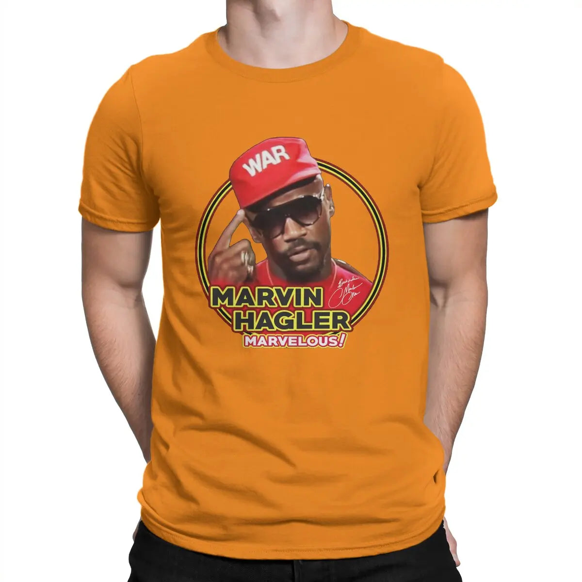 American Middleweight Boxer Creative TShirt for Men Marvin Hagler Marvelous War Round Neck Pure Cotton T Shirt Hip Hop Gift