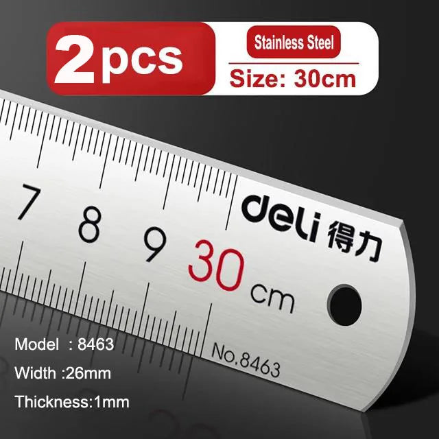 Deli Stainless Steel Ruler for Students And Woodworkers Straight Edge Measuring Tool for Drawing And Drafting 15/20/30/50cm