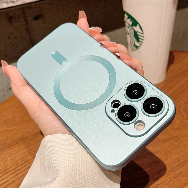 Luxury For Magsafe Matte Phone Cases For iPhone 13 11 12 14 15 Pro Max Magnetic Wireless Charging Case Lens Protector Soft Cover