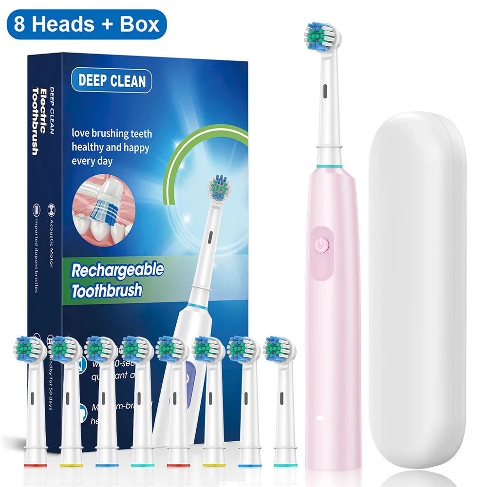 Intelligent Rotating Electric Toothbrush, Rechargeable Rotary Toothbrush Compatible with Oral B Replacement Electric Brush Heads