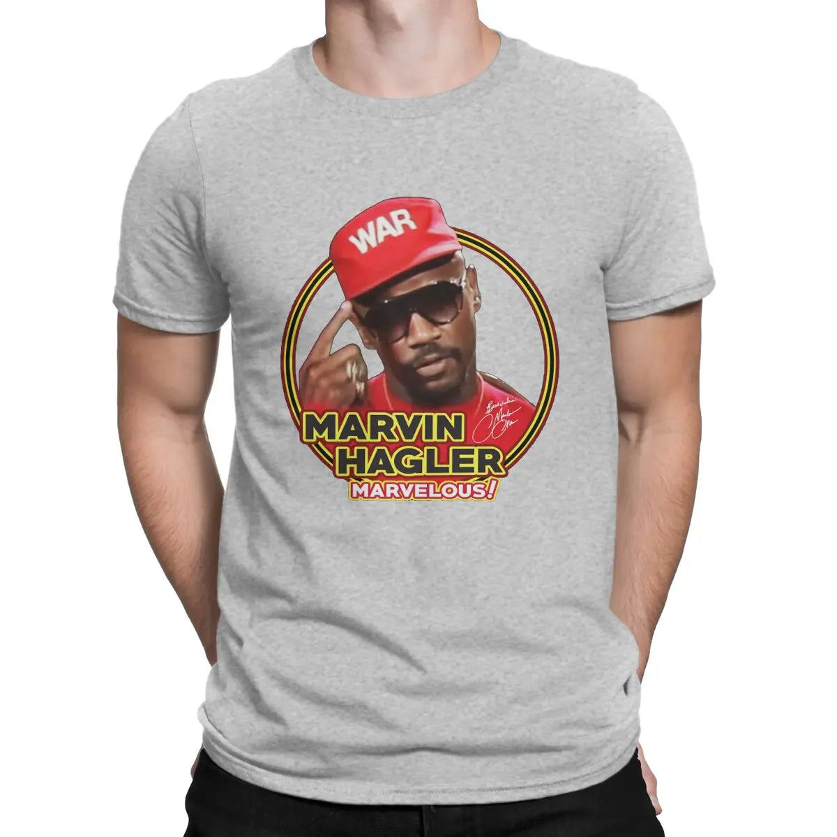 American Middleweight Boxer Creative TShirt for Men Marvin Hagler Marvelous War Round Neck Pure Cotton T Shirt Hip Hop Gift