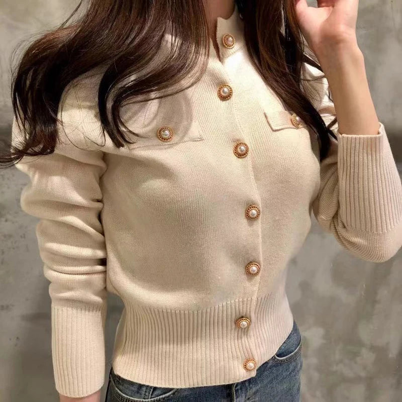 2025 on Women CarAutumn Long Sleeve Fashidigans Sweater Knitted Coat Short Casual Single Breasted Korean Slim Chic Ladies Tops