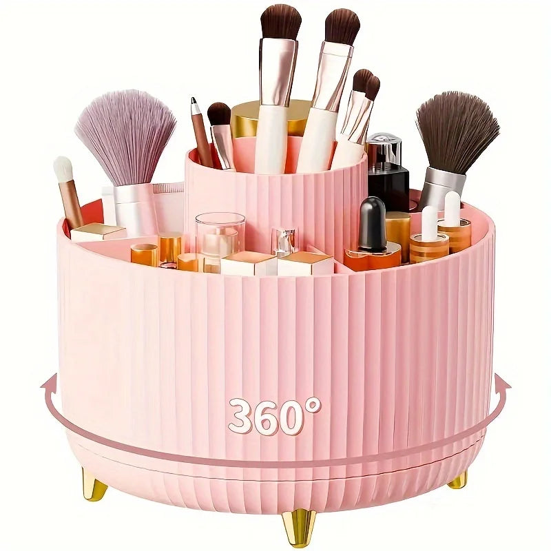 360-degree Rotating Cosmetic Storage Box -cosmetic Storage Box with 5 Compartments - Multi-functional Storage Box for Brushes