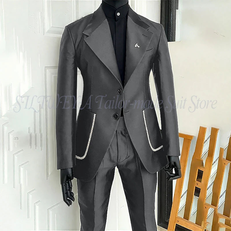 Black Men's 2 Piecs Suits Blazer Pants Single Breasted Daily Work Business Casual Party Suit Set Traje De Hombre Elegante