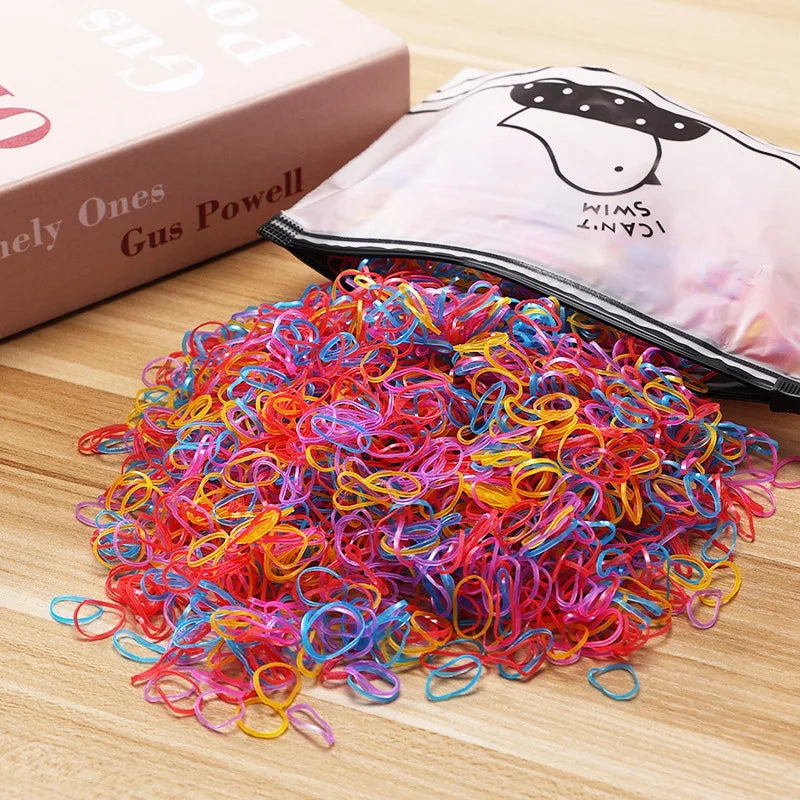 500/1000/2000pcs Girls Colourful Disposable Rubber Band Hair Ties Headband Children Ponytail Holder Bands Kids Hair Accessories