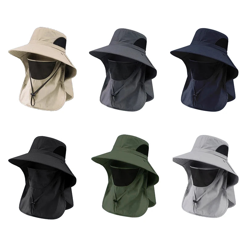 Summer Sun Hats UV Protection Outdoor Hunting Fishing Cap For Men Women Hiking Camping Visor Bucket Hat Neck Flap Fisherman Hat