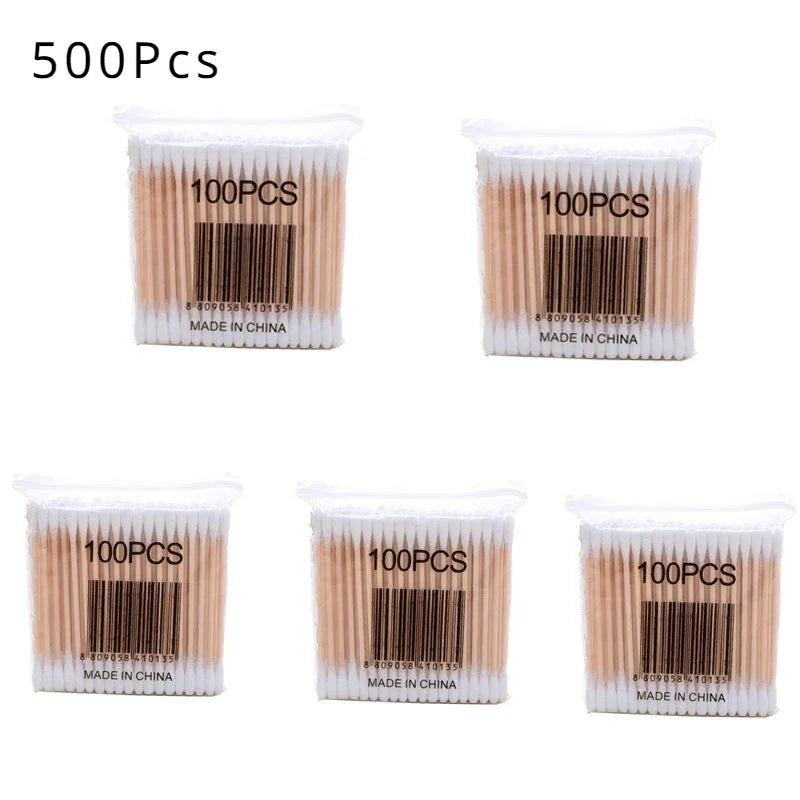 300/500/1000pcs Double Head Cotton Swab Women Makeup Cotton Buds Tip for Wood Sticks Nose Ears Cleaning Health Care Tools