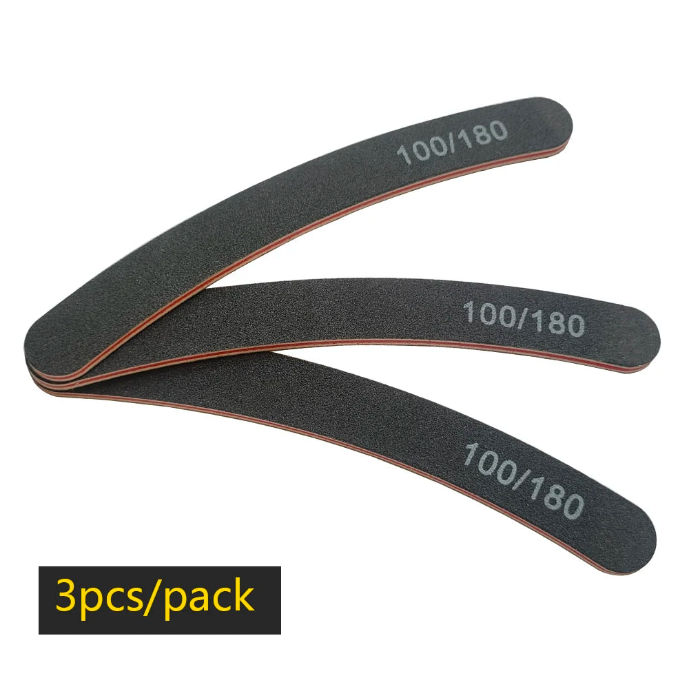 Nail File Buffer 100/180 Grit Half Moon Nail Files Double Side Sandpaper Nail Sanding Grinding Gel Nail Polish Manicure Tool