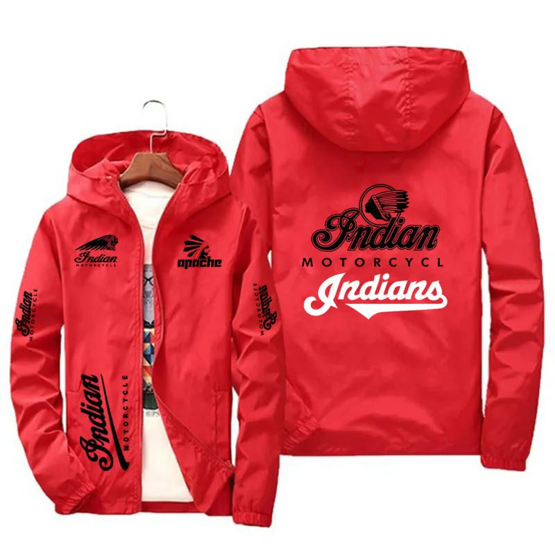 Indian Brand LOGO Men's Jacket with Hood, Windbreaker, Coat, for Outdoor Activities Such as Morning Jogging, Cycling, Running, A