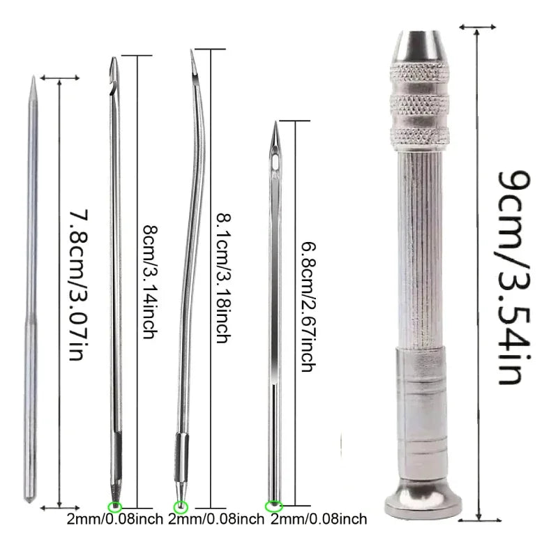 Leather Sewing Needles Kit, Set Contains Silver Leather Sewing Awl, 4 Piece Needle Suitable for Leather Canvas Tent