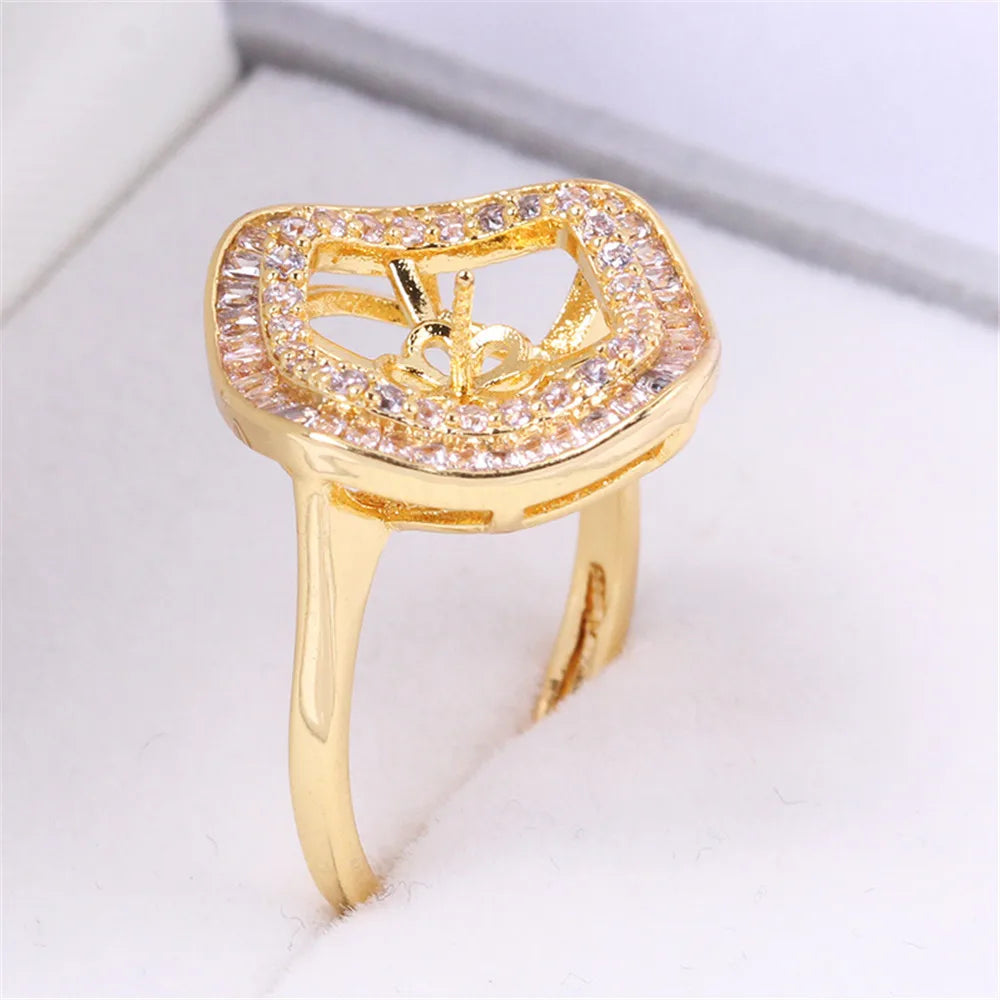 19 Style Pearl Ring Empty Set Domestic 14K Gold Opening Ring Simple Fashion Ring Set Zircon Temperament Handmade DIY Accessories