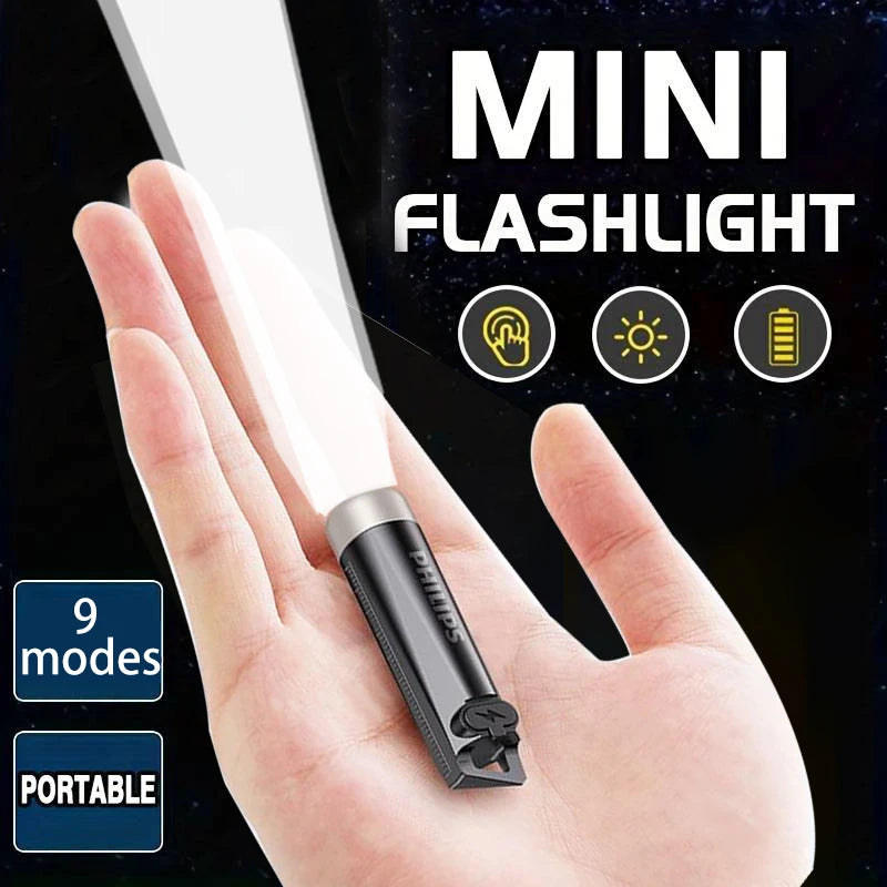 PHILIPS 2025  Super Bright EDC Flashlight LED Rechargeable Mini EDC Keychain Flashlights Camping Lamp For Hiking Self Defense