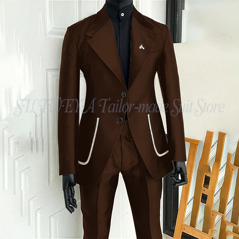 Black Men's 2 Piecs Suits Blazer Pants Single Breasted Daily Work Business Casual Party Suit Set Traje De Hombre Elegante