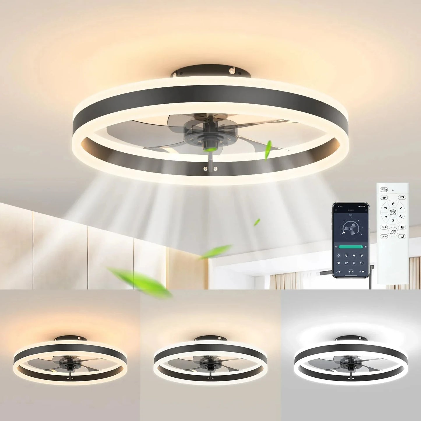 Modern Ceiling Fan (With Lighting) Silent LED Dimmable Ceiling Fan (With Remote Control) for Bedroom Study Dining Room,